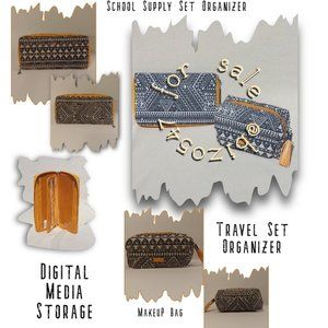 Travel Set Yellow Gold Southwest Geometric Cosmetic Pouch Zipper Organizer